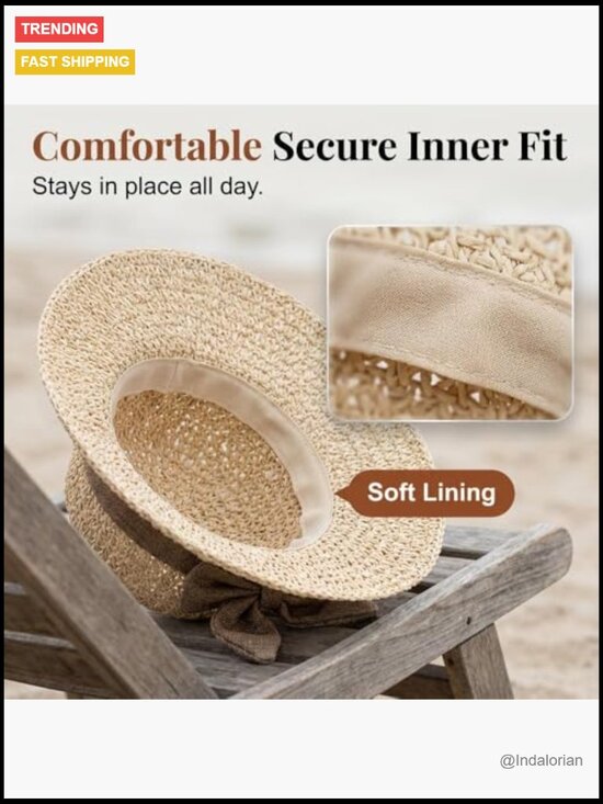 Woven Straw Sun Hat with Bow, Wide Brim Foldable Crochet Beach Hat, Breathable main image 5